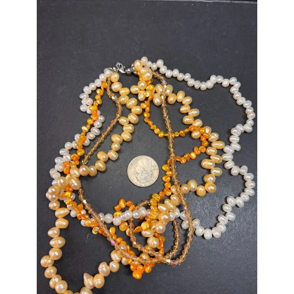 NEW yellow freshwater pearl multi strand necklace with sterling silver clasp